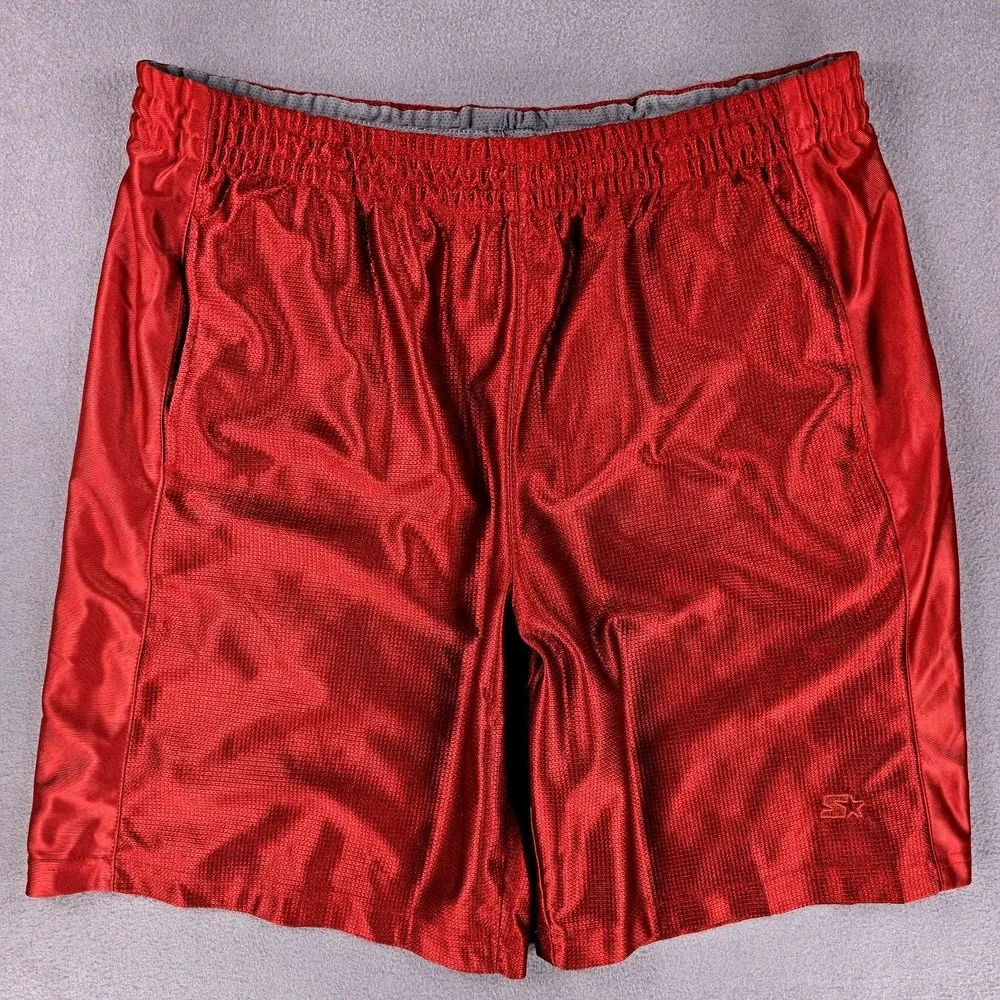 Starter Dazzle Shorts Red XL Basketball Silky Shiny‎ Shimmer Drizzle